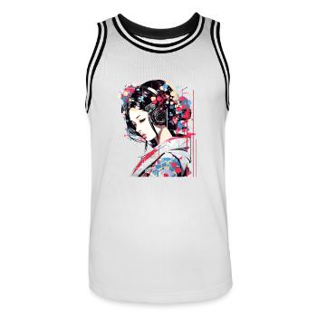 Japanese Woman Portrait Geisha Tradition Culture A - Men's Basketball Jersey - white/black - Front - AI Model Male 185 dark (185cm)