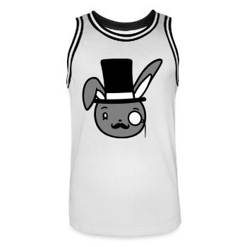 Mr. Bunny Gentleman Chapeau haut de forme Monocle Lunettes - Maillot de basket Homme - blanc/noir - Devant - AI Model Male 185 dark (185cm)