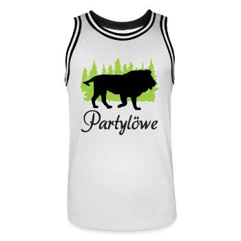 "Partylöwe: König der Nacht" - Männer Basketball-Trikot - Weiß/Schwarz - Vorne - AI Model Male 185 dark (185cm)