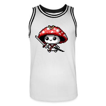 8bit Pilz-Samurai - Männer Basketball-Trikot - Weiß/Schwarz - Vorne - AI Model Male 185 dark (185cm)