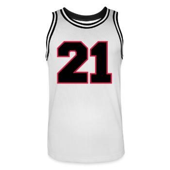 number21 - Men's Basketball Jersey - white/black - Front - AI Model Male 185 dark (185cm)