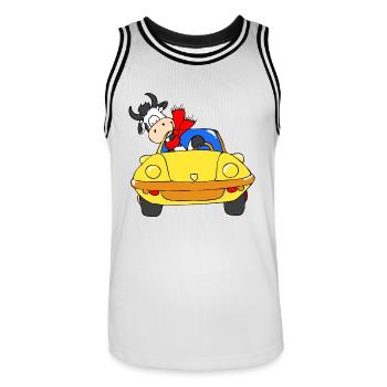 Cow driving car - Men's Basketball Jersey - white/black - Front - AI Model Male 185 dark (185cm)