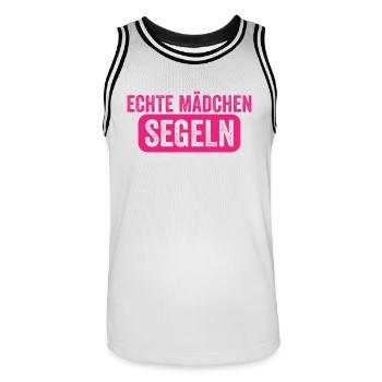Echte Mädchen Segeln Lustiger Segler Spruch - Männer Basketball-Trikot - Weiß/Schwarz - Vorne - AI Model Male 185 dark (185cm)