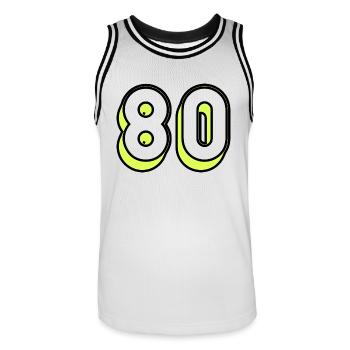 80 YEARS. 80TH ANNIVERSARY. BIRTHDAY 80 YEARS. 80 - Men's Basketball Jersey - white/black - Front - AI Model Male 185 dark (185cm)