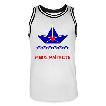 MAÎTRESSE. MERCI. MERCI MAÎTRESSE - Maillot de basket Homme - blanc/noir - Devant - AI Model Male 185 dark (185cm)