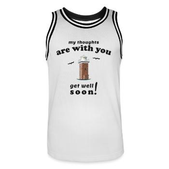 Gute Besserung, Leuchtturm Heiligenhafen, Ostsee - Männer Basketball-Trikot - Weiß/Schwarz - Vorne - AI Model Male 185 dark (185cm)