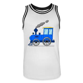 Kinderzug Eisenbahn blau - Männer Basketball-Trikot - Weiß/Schwarz - Vorne - AI Model Male 185 dark (185cm)