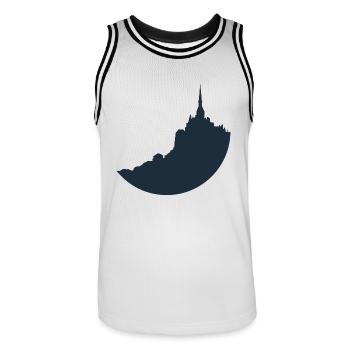 Mont Saint Michel blue silhouette - Men's Basketball Jersey - white/black - Front - AI Model Male 185 dark (185cm)