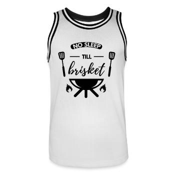 No Sleep Till Brisket - Perfect BBQ Gift - Men's Basketball Jersey - white/black - Front - AI Model Male 185 dark (185cm)