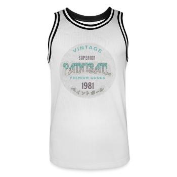 Paintball vintage depuis 1981, produits haut de gamme - Maillot de basket Homme - blanc/noir - Devant - AI Model Male 185 dark (185cm)