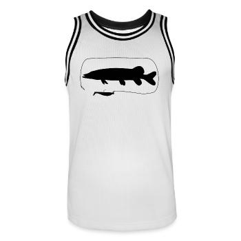 Brochet avec leurre souple - Maillot de basket Homme - blanc/noir - Devant - AI Model Male 185 dark (185cm)