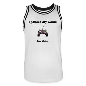 J’ai mis mon jeu en pause pour cela. - Maillot de basket Homme - blanc/noir - Devant - AI Model Male 185 dark (185cm)