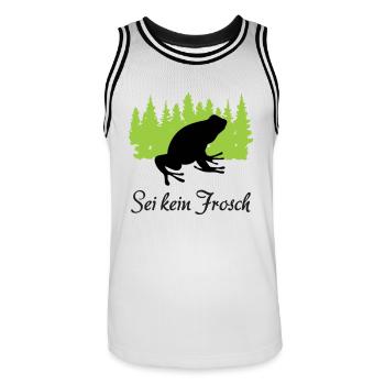 "Frecher Quaker: Sei kein Frosch" - Männer Basketball-Trikot - Weiß/Schwarz - Vorne - AI Model Male 185 dark (185cm)
