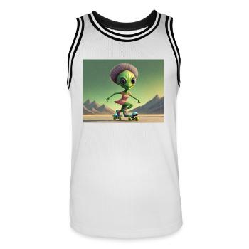 niedliche kleine grüne retro vintage alien jeden tag - Männer Basketball-Trikot - Weiß/Schwarz - Vorne - AI Model Male 185 dark (185cm)