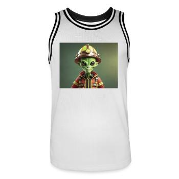 niedliche kleine grüne Retro Vintage Alien Feuerwehrmann - Männer Basketball-Trikot - Weiß/Schwarz - Vorne - AI Model Male 185 dark (185cm)
