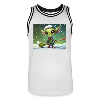 niedliche kleine grüne Retro Alien Schnee schaufeln - Männer Basketball-Trikot - Weiß/Schwarz - Vorne - AI Model Male 185 dark (185cm)
