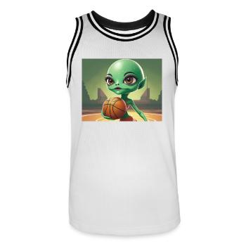 cute little green retro vintage alien basketball - Men's Basketball Jersey - white/black - Front - AI Model Male 185 dark (185cm)