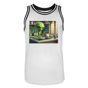 mignon petit vert rétro vintage alien tous les jours - Maillot de basket Homme - blanc/noir - Devant - AI Model Male 185 dark (185cm)