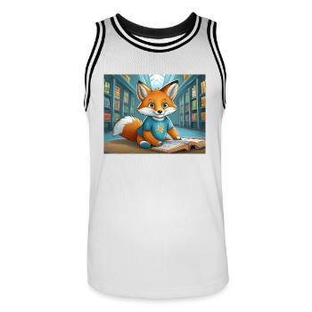 Niedlicher kleiner Teufel Fuchs Alltag – liest - Männer Basketball-Trikot - Weiß/Schwarz - Vorne - AI Model Male 185 dark (185cm)