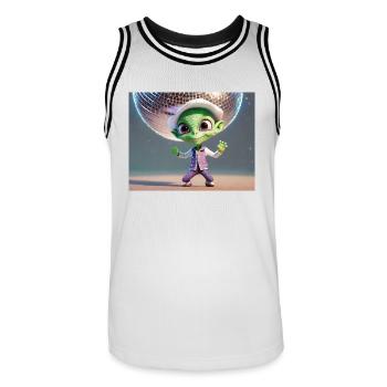 niedliche kleine grüne retro vintage alien tanzen - Männer Basketball-Trikot - Weiß/Schwarz - Vorne - AI Model Male 185 dark (185cm)