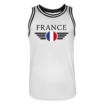 France Style T-Shirt - Men's Basketball Jersey - white/black - Front - AI Model Male 185 dark (185cm)