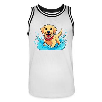 Joyful Labrador Retriever Splashing in Pool Art - Men's Basketball Jersey - white/black - Front - AI Model Male 185 dark (185cm)