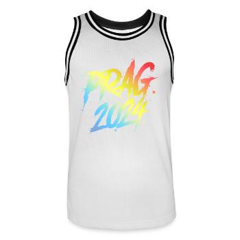 Prag 2024 Bunt Urlaub Team - Männer Basketball-Trikot - Weiß/Schwarz - Vorne - AI Model Male 185 dark (185cm)
