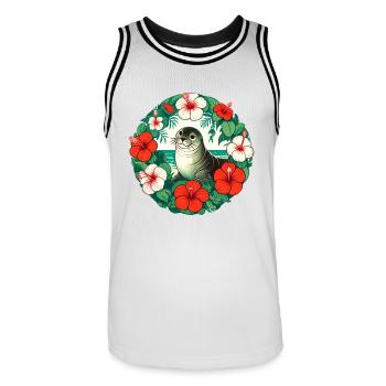 Hawaiianisches Mönchssiegel im Retro-Stil - Männer Basketball-Trikot - Weiß/Schwarz - Vorne - AI Model Male 185 dark (185cm)