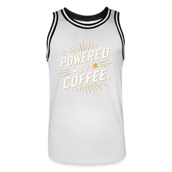 Powered by Coffee - Coffee & Humor - Männer Basketball-Trikot - Weiß/Schwarz - Vorne - AI Model Male 185 dark (185cm)