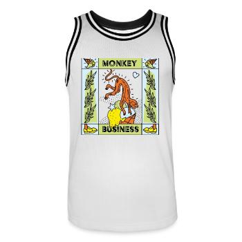 affe 1 - Männer Basketball-Trikot - Weiß/Schwarz - Vorne - AI Model Male 185 dark (185cm)