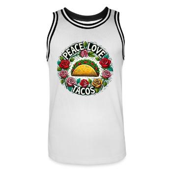 Peace Love Tacos - Men's Basketball Jersey - white/black - Front - AI Model Male 185 dark (185cm)
