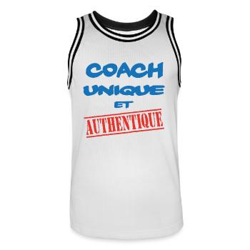 COACH UNIQUE - Men's Basketball Jersey - white/black - Front - AI Model Male 185 dark (185cm)