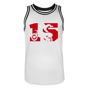 Moto 15 biker - Men's Basketball Jersey - white/black - Front - AI Model Male 185 dark (185cm)