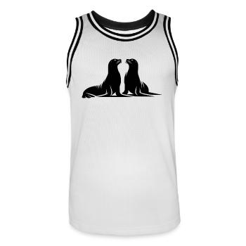 Phoques mignons sur la plage de la mer - Maillot de basket Homme - blanc/noir - Devant - AI Model Male 185 dark (185cm)