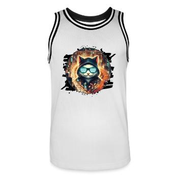 Urbaner Katzenwächter - Männer Basketball-Trikot - Weiß/Schwarz - Vorne - AI Model Male 185 dark (185cm)