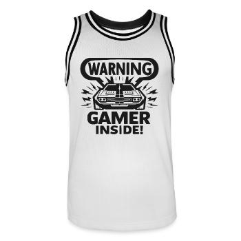 Avertissement Gamer Inside - Maillot de basket Homme - blanc/noir - Devant - AI Model Male 185 dark (185cm)