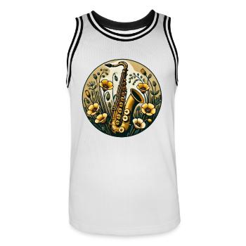 Saxophone - Maillot de basket Homme - blanc/noir - Devant - AI Model Male 185 dark (185cm)