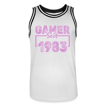 Playing 1983 - Men's Basketball Jersey - white/black - Front - AI Model Male 185 dark (185cm)