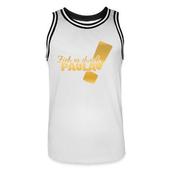Paula as a first name - Men's Basketball Jersey - white/black - Front - AI Model Male 185 dark (185cm)