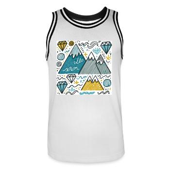 Montagnes et diamants dessinés dans le style des enfants - Maillot de basket Homme - blanc/noir - Devant - AI Model Male 185 dark (185cm)