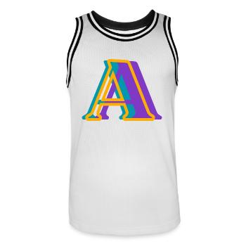 Buchstabe A mehrfarbig - originelle Geschenkidee - Männer Basketball-Trikot - Weiß/Schwarz - Vorne - AI Model Male 185 dark (185cm)