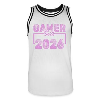 Spielen 2026 - Männer Basketball-Trikot - Weiß/Schwarz - Vorne - AI Model Male 185 dark (185cm)