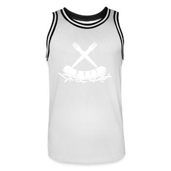 French Fries Currywurst French Fries Forks Logo - Men's Basketball Jersey - white/black - Front - AI Model Male 185 dark (185cm)