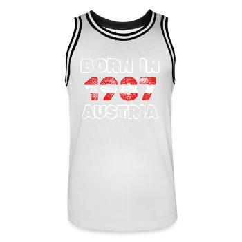 Austria 1987 - Men's Basketball Jersey - white/black - Front - AI Model Male 185 dark (185cm)