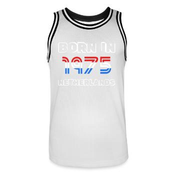 Netherlands 1975 - Men's Basketball Jersey - white/black - Front - AI Model Male 185 dark (185cm)