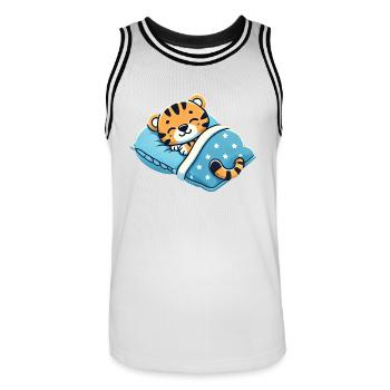 Tiger Sleeping In Bed At Night Time - Männer Basketball-Trikot - Weiß/Schwarz - Vorne - AI Model Male 185 dark (185cm)