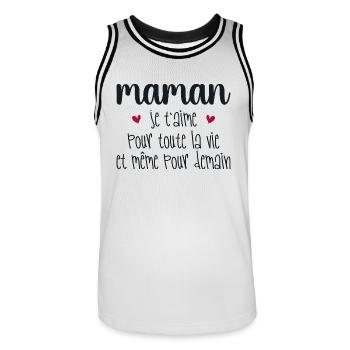 Maman je t'aime, Mère, Bébé, Naissance, Amour - Maillot de basket Homme - blanc/noir - Devant - AI Model Male 185 dark (185cm)
