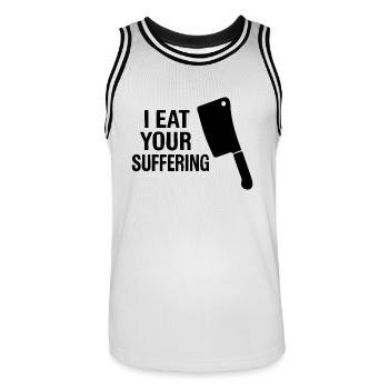 I eat your suffering | Pig Pain - Men's Basketball Jersey - white/black - Front - AI Model Male 185 dark (185cm)