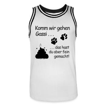 Komm wir gehen Gassi: Belohnung in Pfotenform - Männer Basketball-Trikot - Weiß/Schwarz - Vorne - AI Model Male 185 dark (185cm)