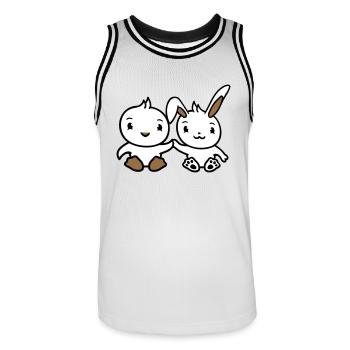 Lapin oiseau poussin 2 amis équipe deux mains tenant - Maillot de basket Homme - blanc/noir - Devant - AI Model Male 185 dark (185cm)
